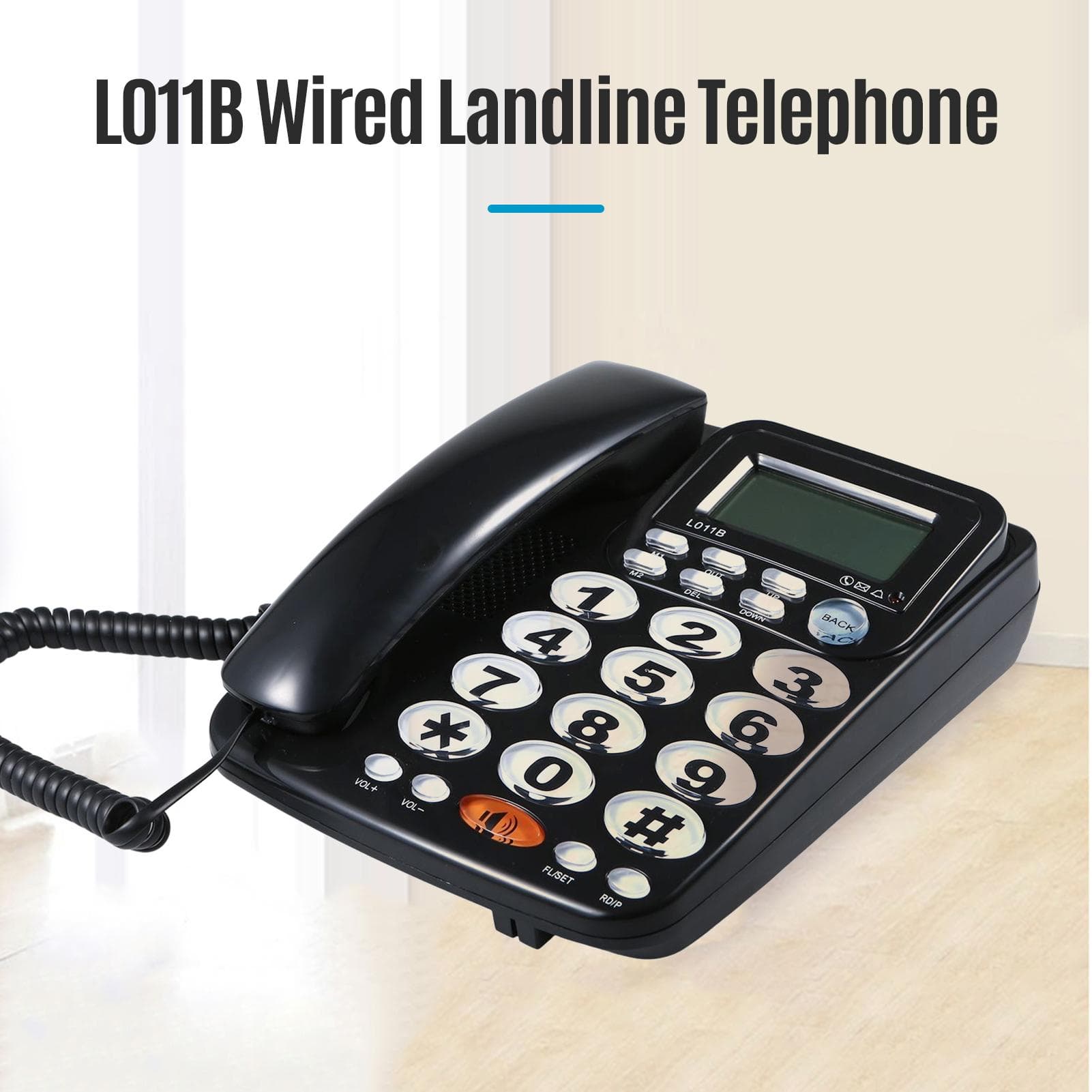 Teléfono Fijo de Escritorio con Cable y Botones Grandes Llamadas con Manos Libres Brillo de Pantalla Ajustable negro