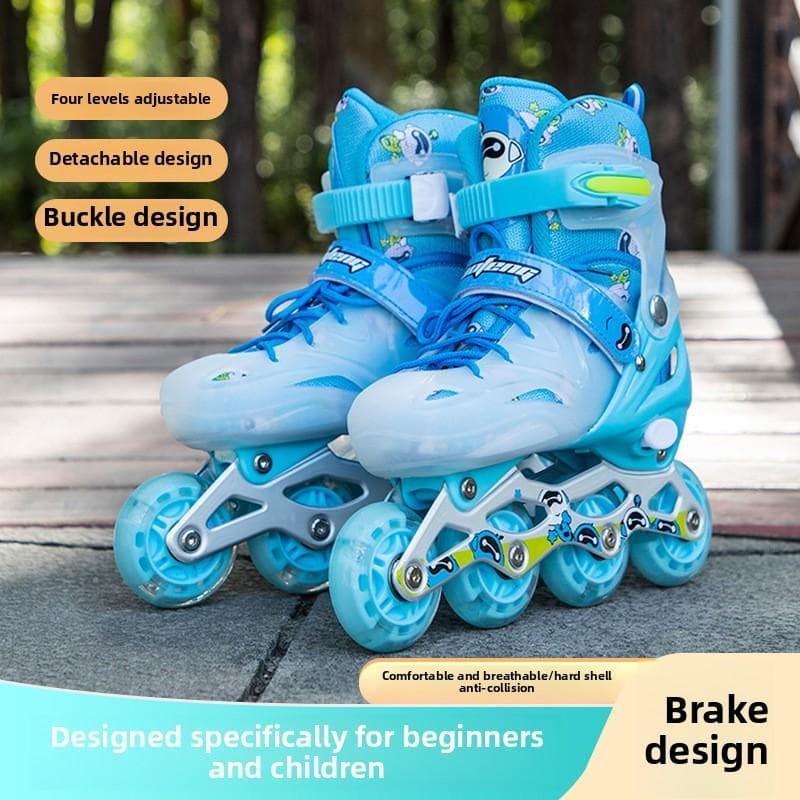 Patines profesionales de una sola fila con ruedas rectas de PU, ajustables, para niños y mujeres. color rosa