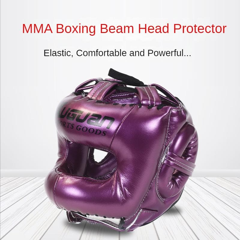 Protección de cabeza de boxeo de PU, equipo de Fitness para adultos, viga transversal cerrada, cascos deportivos completos Sanda, Taekwondo marrón