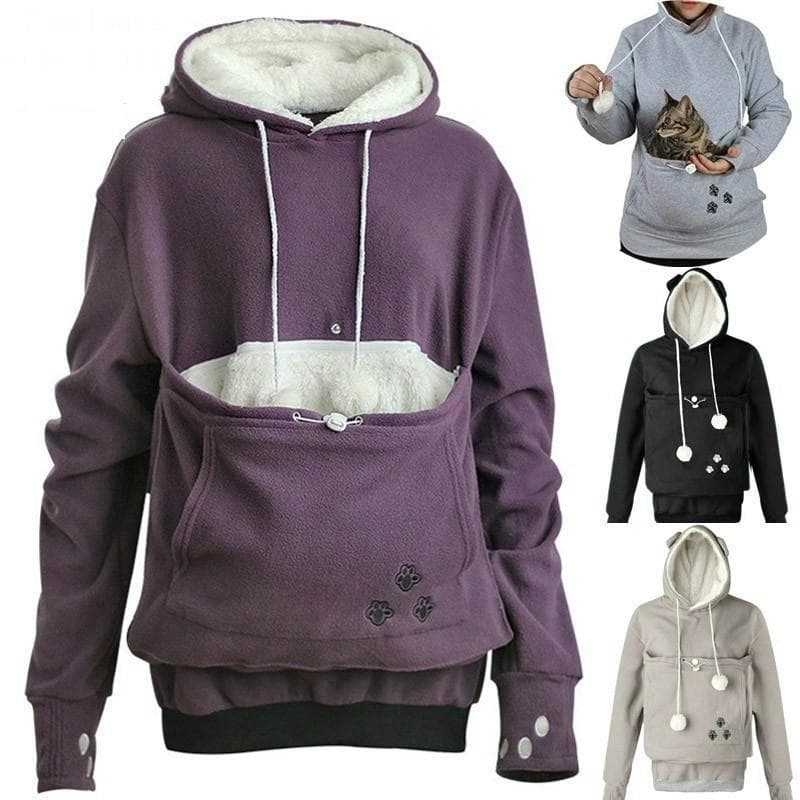 Jersey canguro, suéter con soporte para mascotas, sudaderas con capucha con orejas de gato, manga larga, Meow, peatón, Meow Planet Show, sudadera