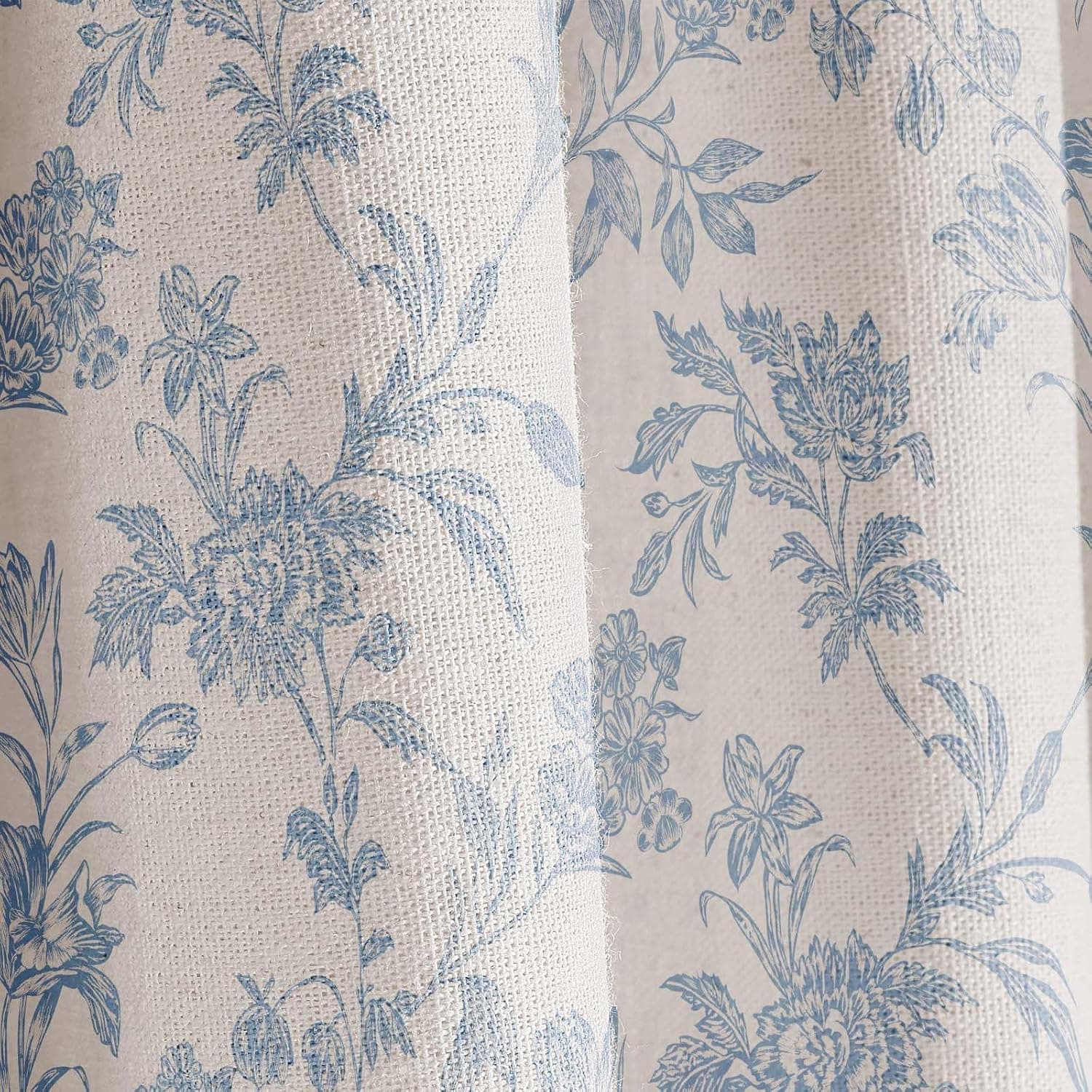 Cortina de ducha azul floral de algodón Cortina de ducha para baño Estilo rural y pastoral Flores pequeñas y frescas Cortina de plástico