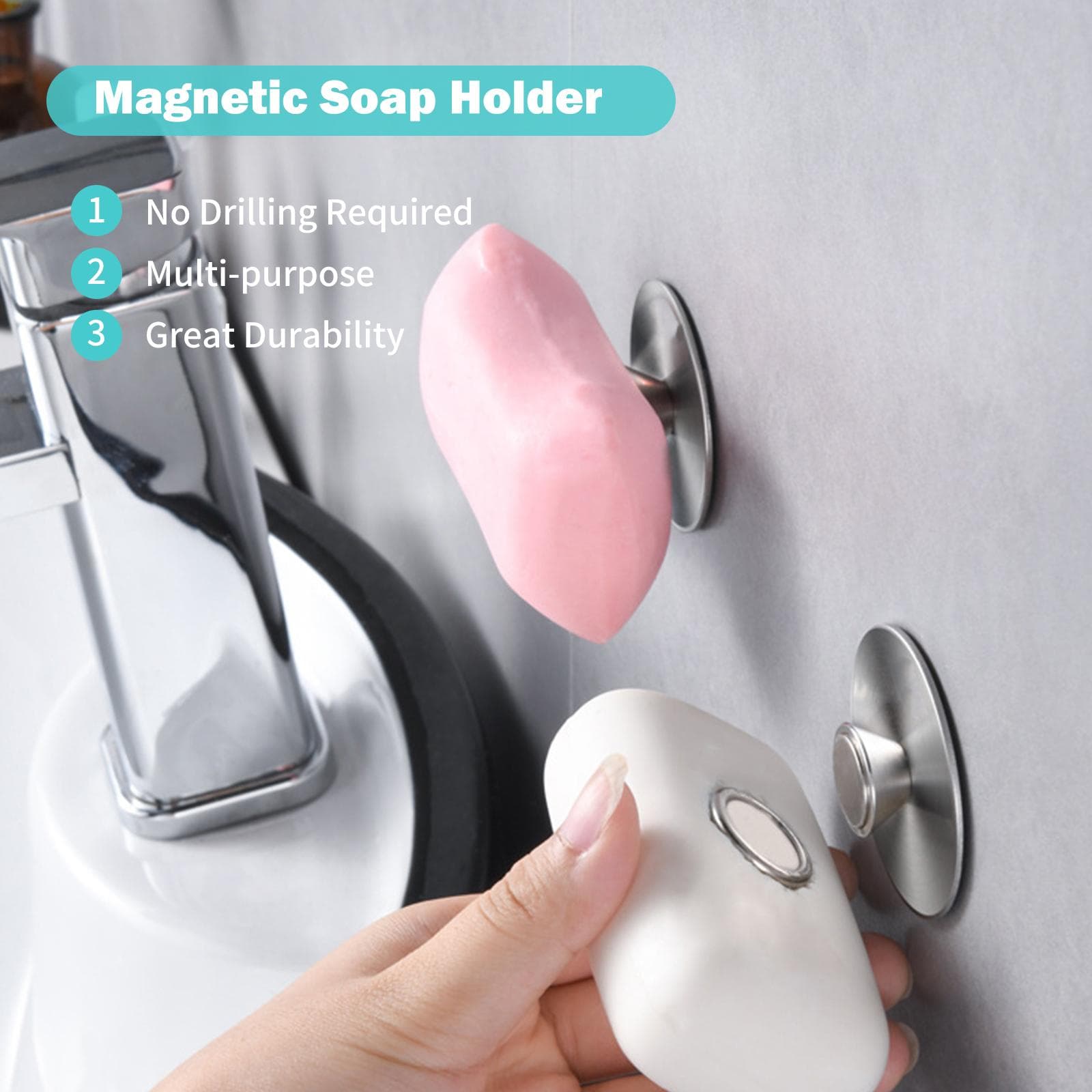 Soporte Magnético de Pared para Jabón Acero Inoxidable Inoxidable Soporte para Almacenamiento de Baño Cocina plata