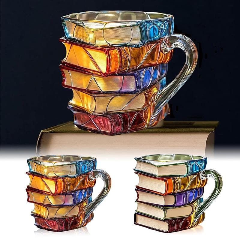 Taza de Libro Pintada 11Oz Novedad Taza de Café de Libros Pintados 3D Única Colorida de Resina Apilamiento de Libros Taza de Café Colección