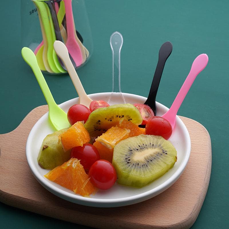 100 Cucharas Mini de Plástico Cucharas para Helado de Gelatina Postre Aperitivo Cuchara de Plástico para Suministros de Fiesta blanco