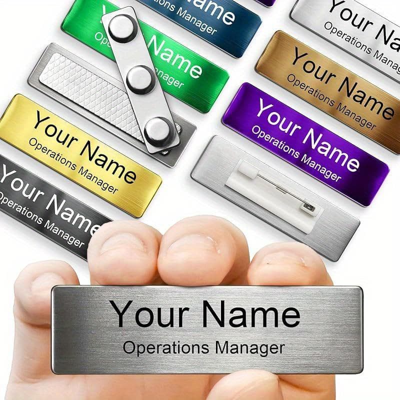 Insignias de Nombre Magnéticas Personalizadas Grabadas Insignias de Nombre Personalizadas con Imán o Alfiler-Metal Acero Inoxidable Insignias de