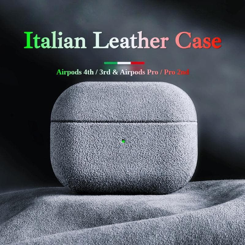 Funda de Cuero de Ante Italiano Para Airpods Pro 2 Funda de Lujo de Cuero Artificial Todo Incluido Para Airpods 4 3 Funda Carga Inalámbrica gris