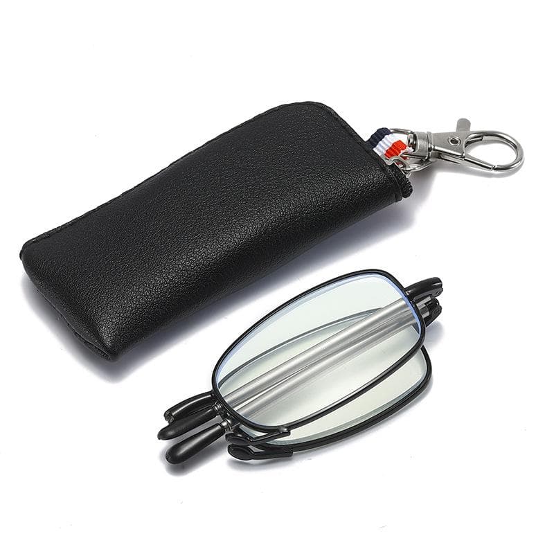 Llavero con gafas de lectura con estuche, caja de gafas antifatiga, juego de gafas para presbicia plegables portátiles cm negro