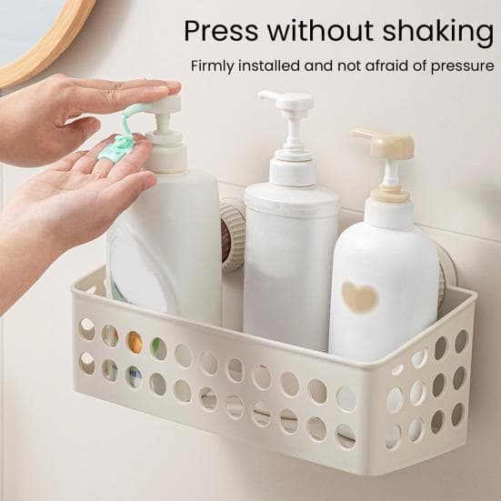 Estante de Almacenamiento con Ventosa Gran Capacidad Fuerte Soporte de Carga Instalación Sencilla Organizador Impermeable para Ducha de Baño beige