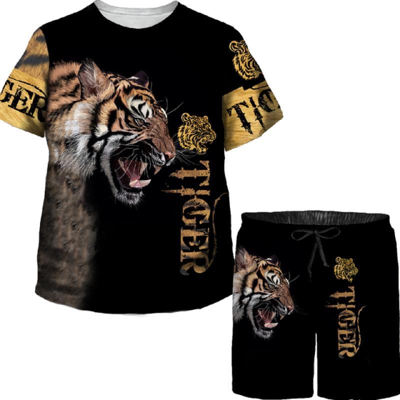 Camiseta de tigre, ropa para niños, conjunto de chándal de manga corta a la moda de verano, camisetas/pantalones cortos/conjuntos con estampado 3D