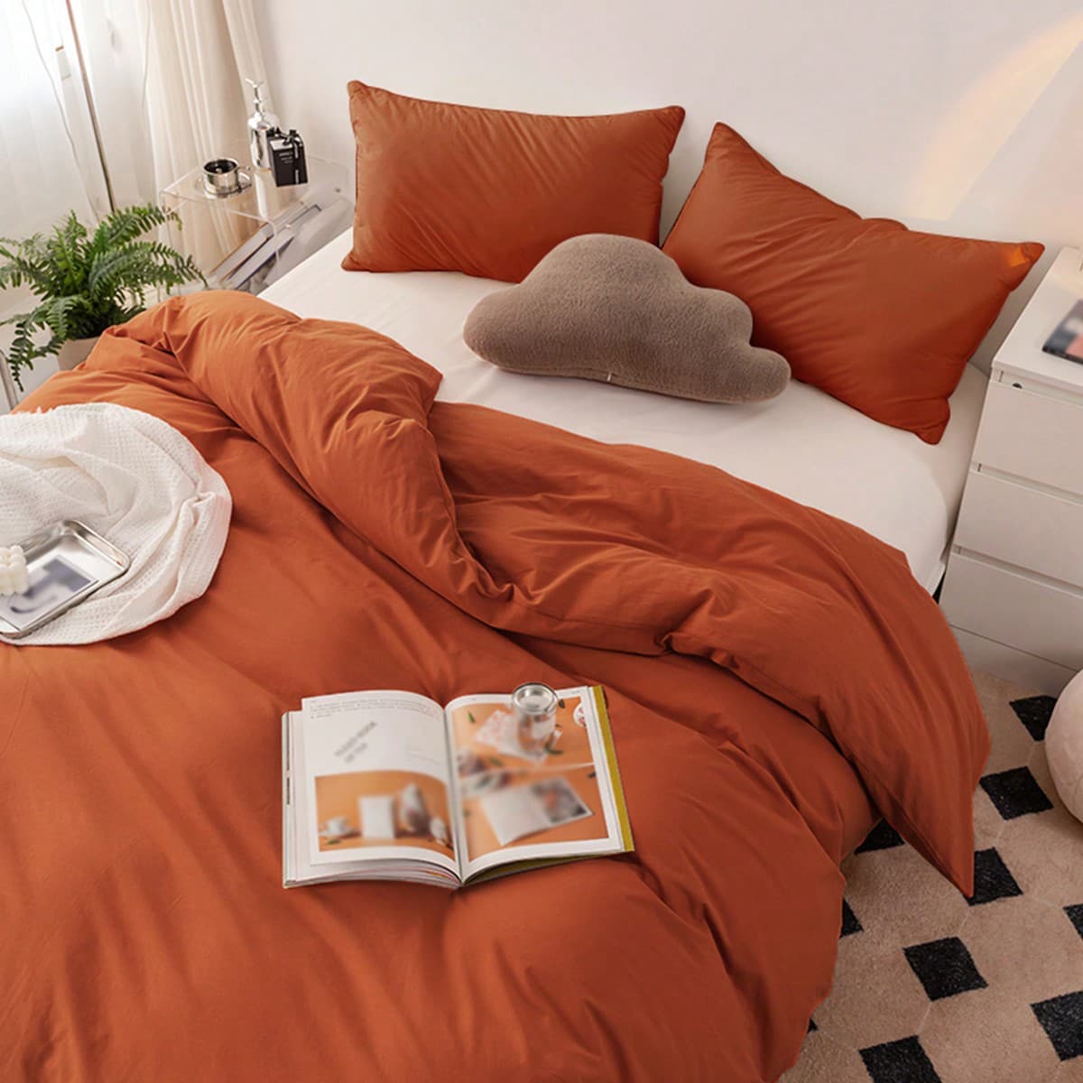 3 piezas Juego de ropa de cama naranja, funda de edredón y funda de almohada impresas suaves y amigables con la piel, adecuadas para camas
