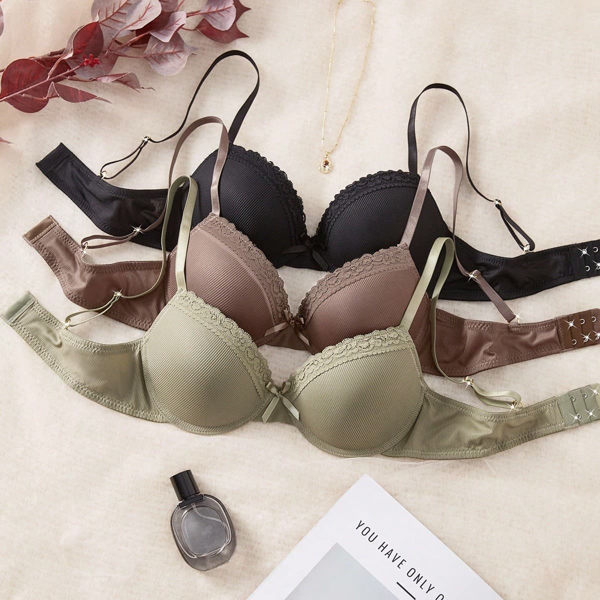 Set de 3 sujetadores casuales minimalistas para mujer, con copas sin costuras