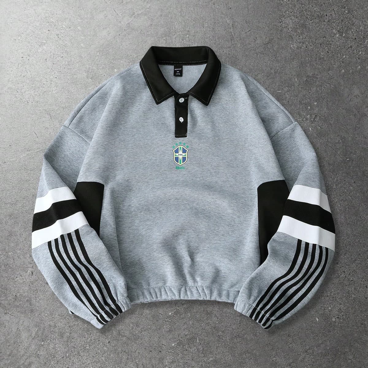 Sudadera deportiva de hombre para otoño/invierno con estampado de logotipo en esquema de colores de Brasil y parches de contraste