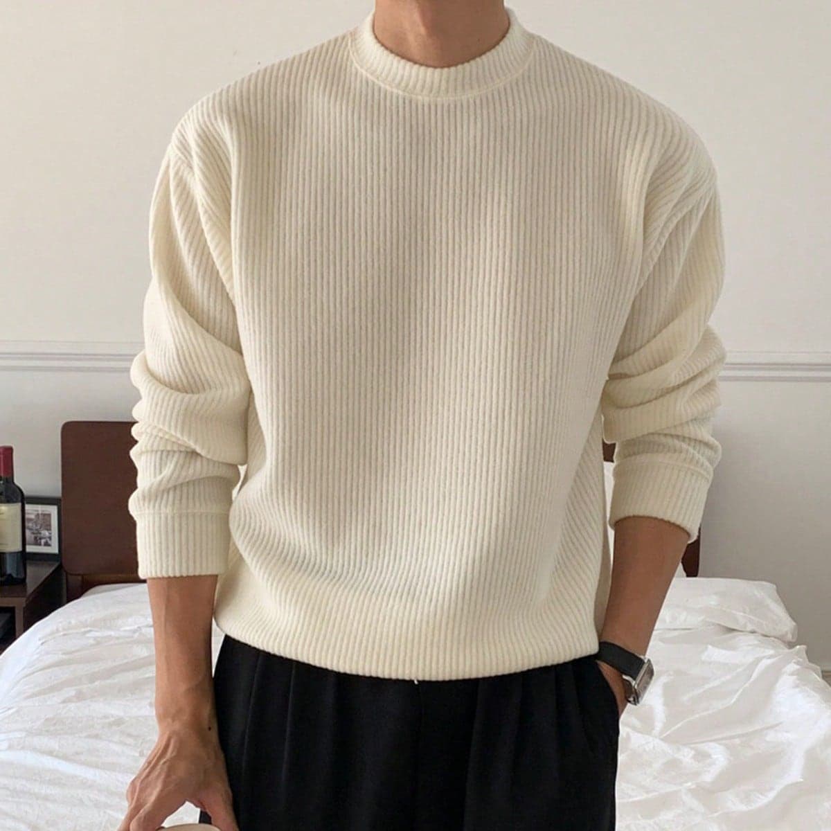 Suéter de unicolor para hombre, otoño