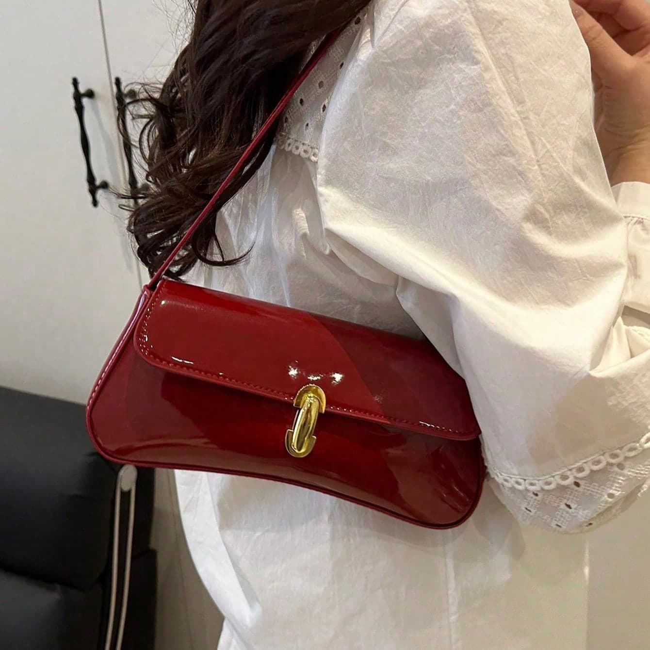 1 pieza Bolso de hombro y bandolera de cuero sintético aceitado retro para mujer, adecuado para citas, salidas, fiestas, banquetes, estética