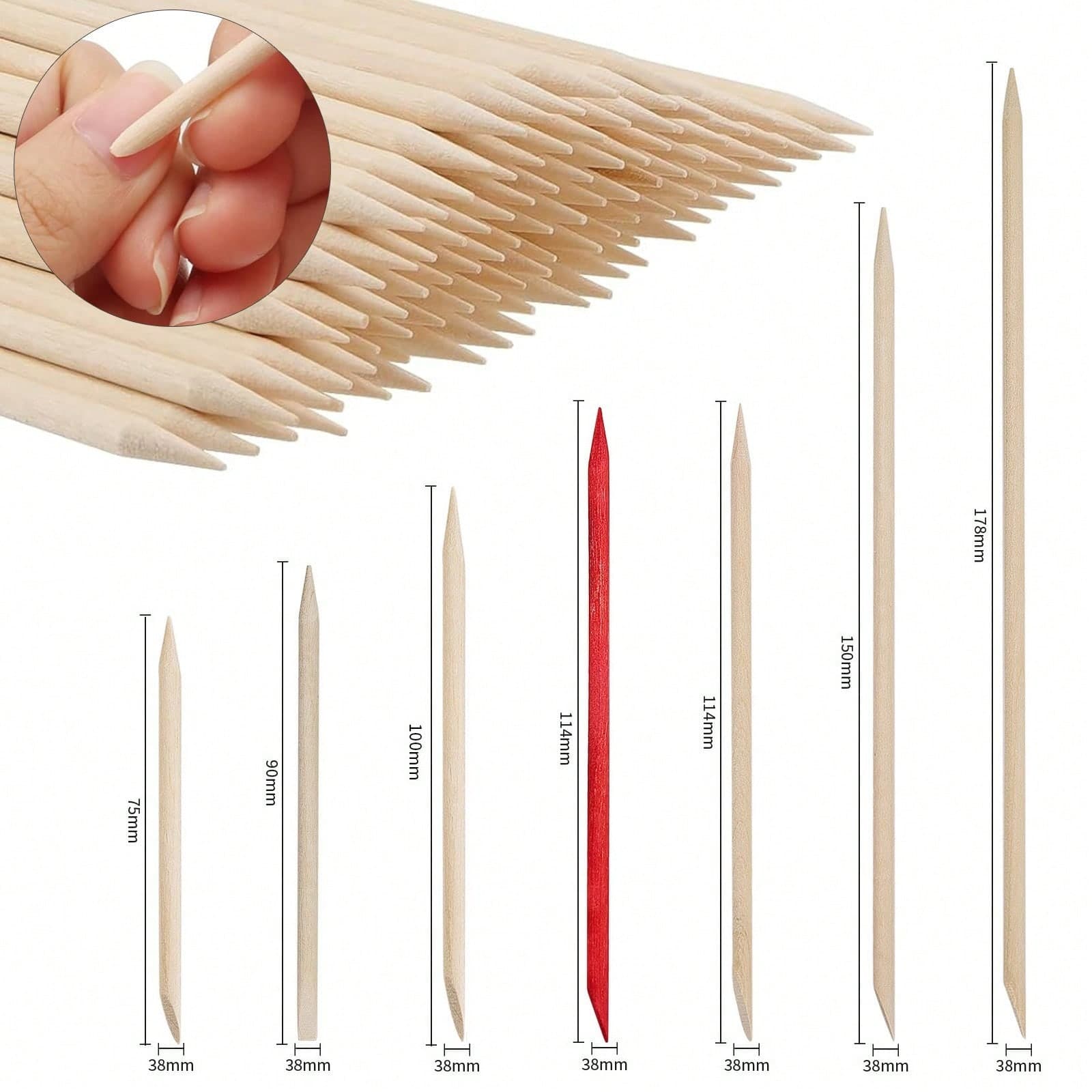 Herramientas para uñas: Palitos de madera de naranjo, empujadores de cutícula de madera, palitos de madera de naranjo de doble extremo, palitos con