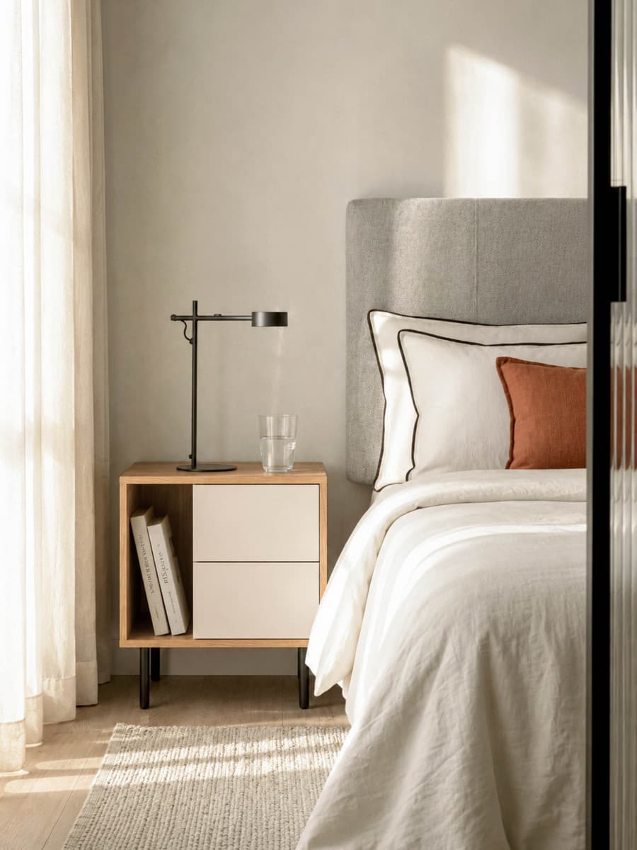 Zach mesita de noche blanca - natural 2 cajones - Kenay Home