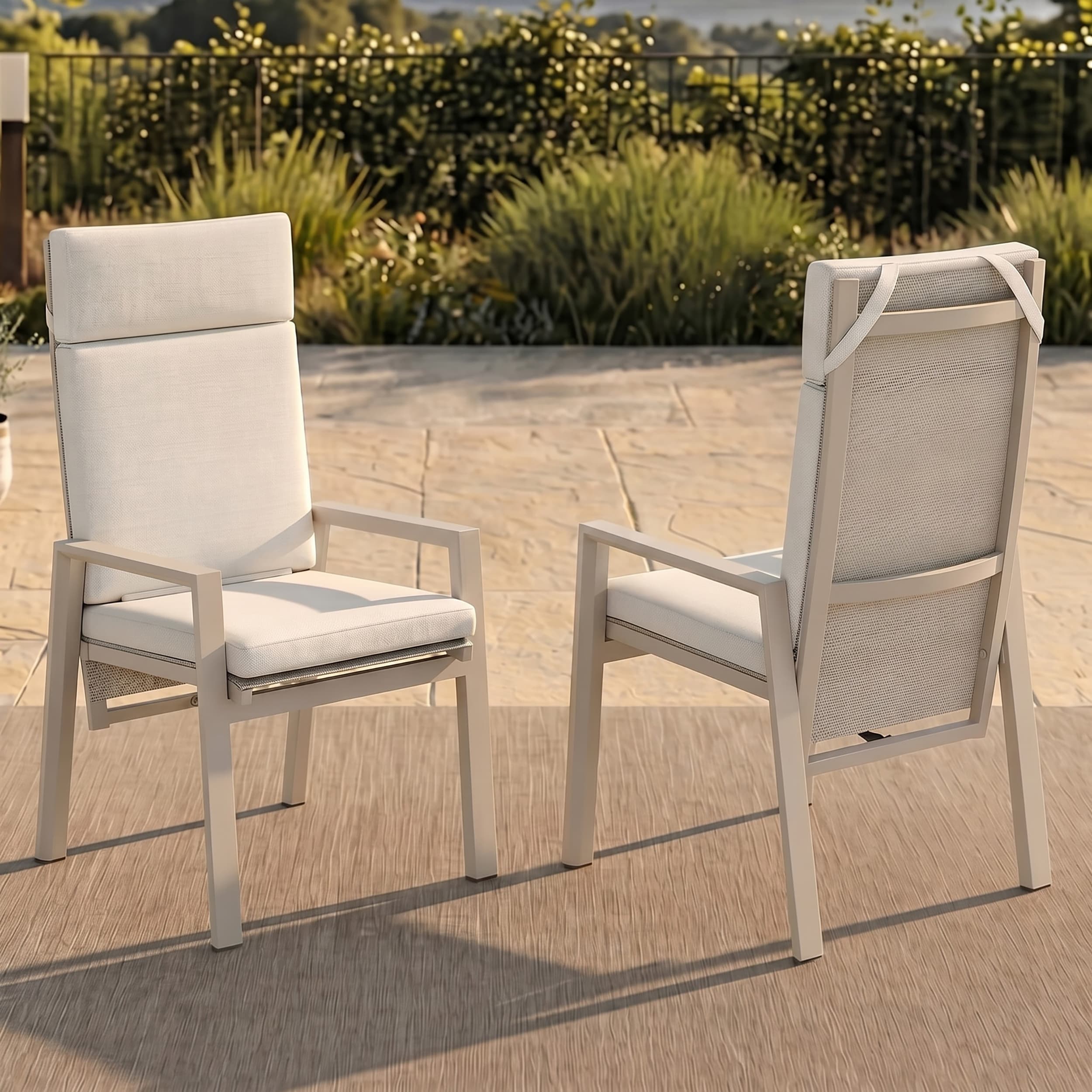Sillas de comedor reclinables de aluminio para exteriores en arena, juego de 2