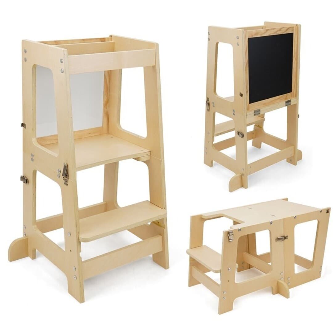 Torre de Aprendizaje, Escritorio y Pizarra Natural Montessori