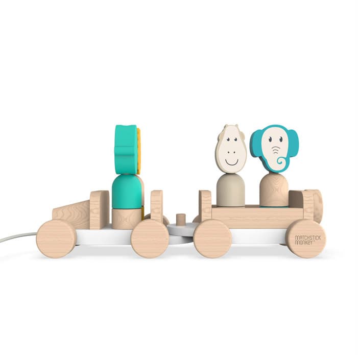 Animal de juguete jeep remolcable de madera Matchstick Monkey - Multicolor