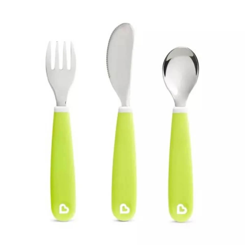 Set de 3 cubiertos para bebé Splash, +18 meses, Verde claro, Munchkin