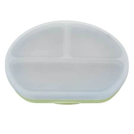 Plato de silicona compartimentado con ventosa y tapa, 6 meses+, Verde crudo, Appekids
