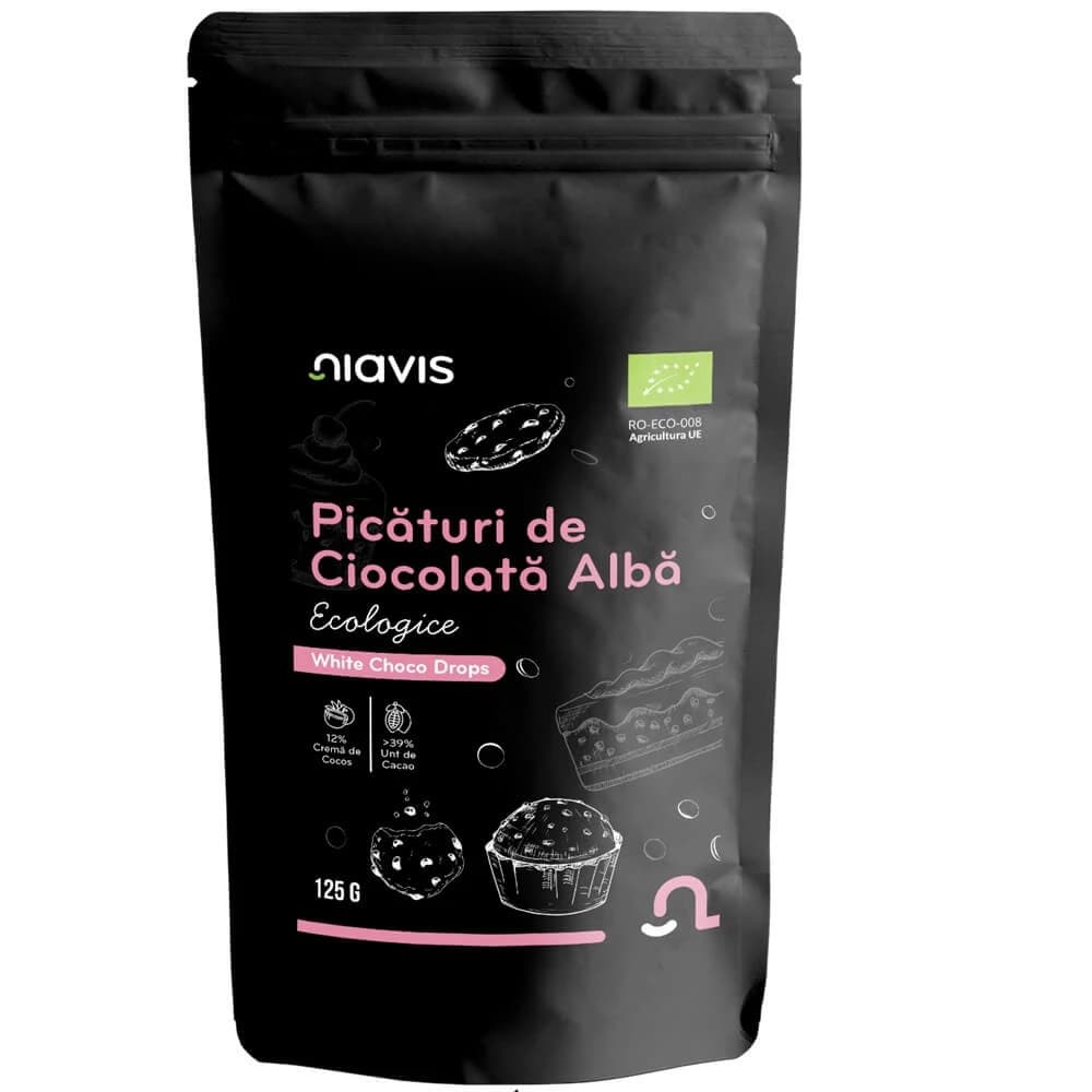 Chispas de chocolate blanco ecológico, 125 g, Niavis