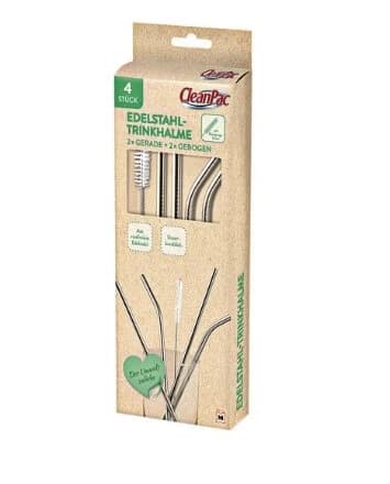 CleanPac, Botellas de acero inoxidable + cepillo de limpieza, 4 piezas