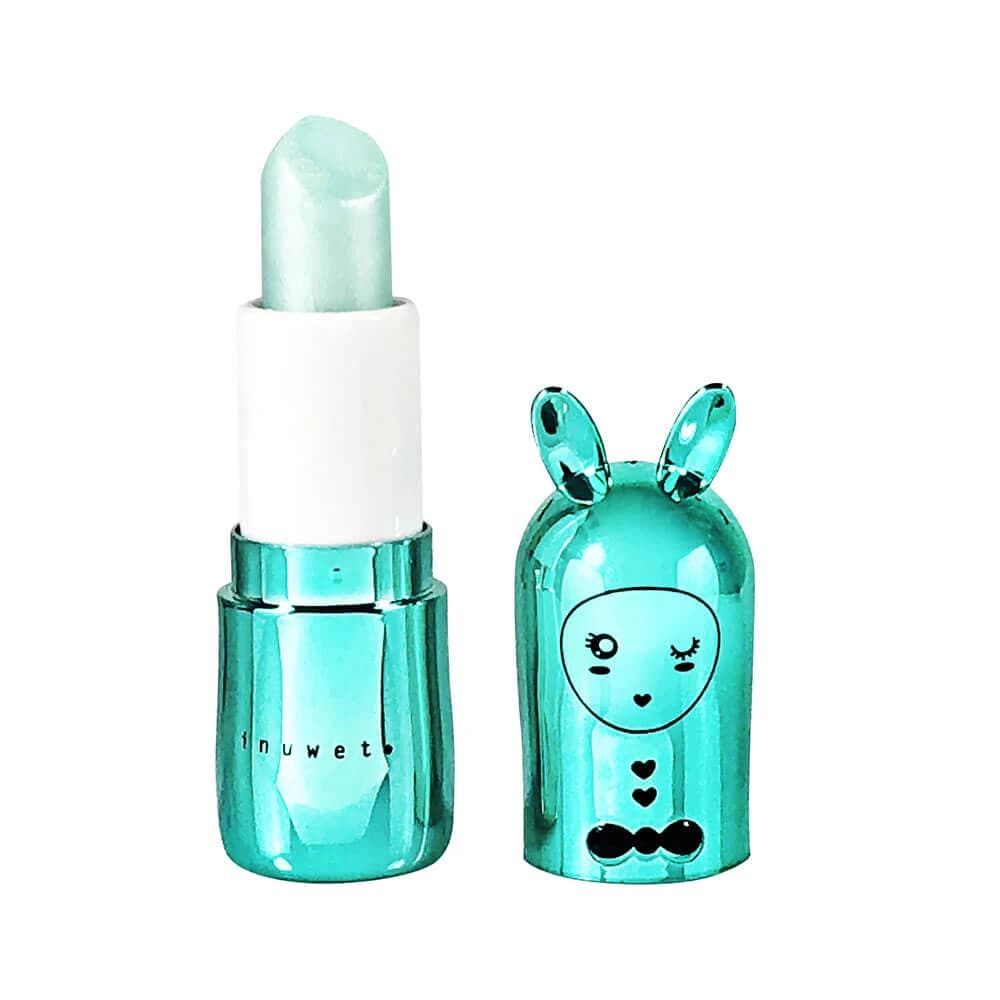 Bálsamo labial infantil con purpurina, Turquesa, con sabor a Cupcake, Inuwet, 3,5 gr