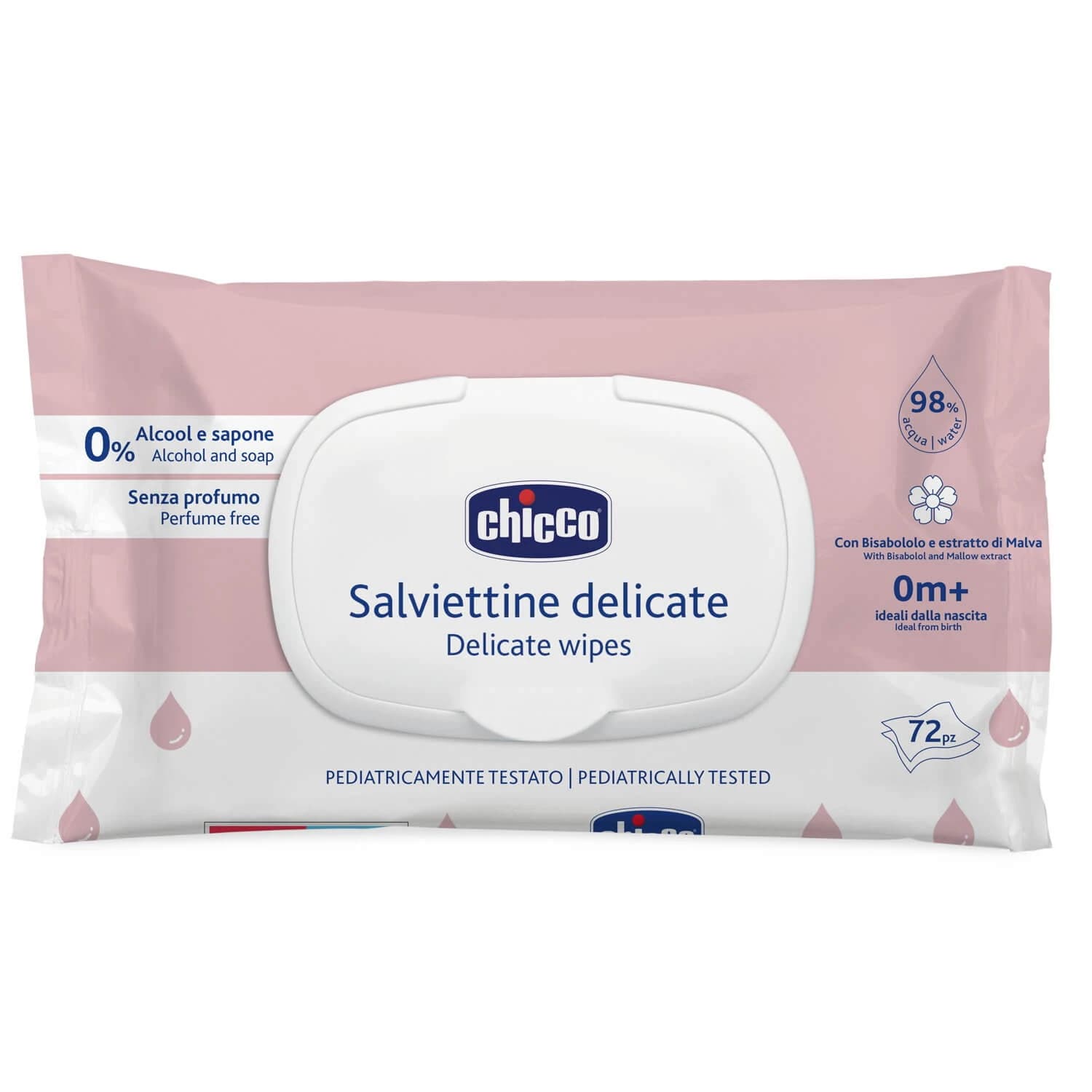 Servilletas húmedas sin alcohol, + 0 meses, 72 piezas, Chicco