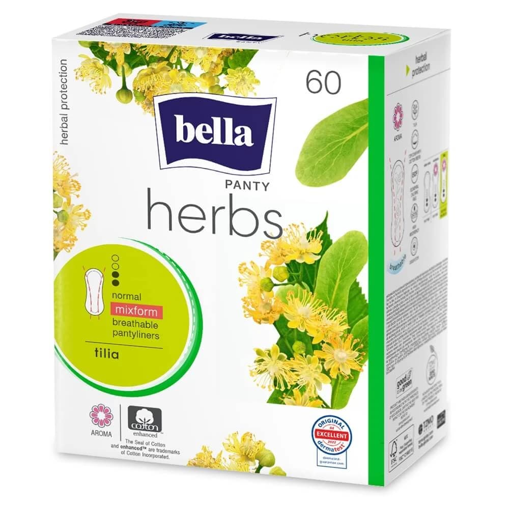 Compresas diarias absorbentes con extracto de tila Panty Herbs, 60 unidades, Bella