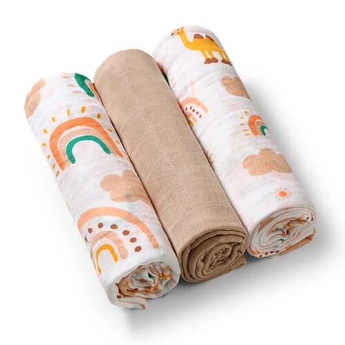 BabyOno, pañales de muselina, 100% algodón, marrón, 70 x 70 cm, 3 piezas