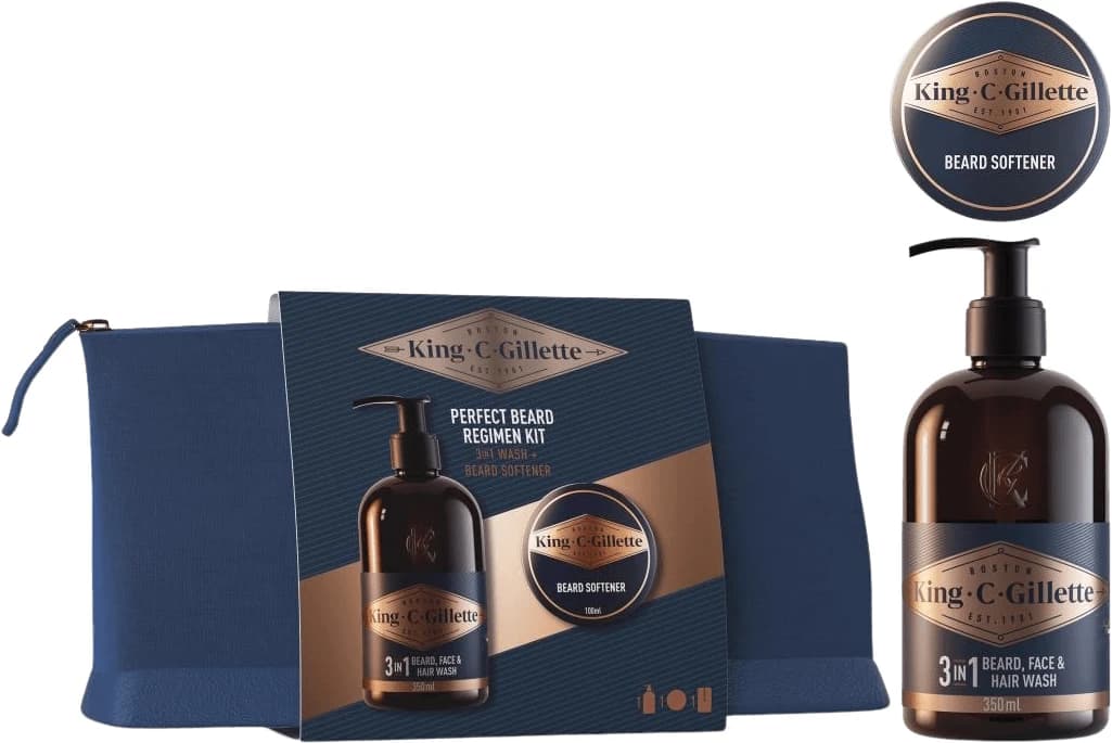 Gillette King C. Jabón 3 en 1 para barba, cara y cabello 350 ml + acondicionador para barba 100 ml