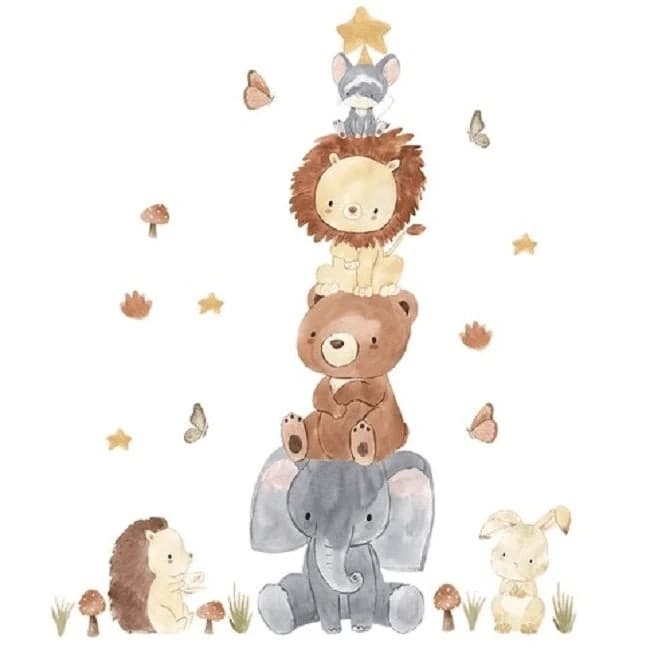 Adhesivo decorativo para niños Pirámide de animales, 100 x 80 cm, Sipo