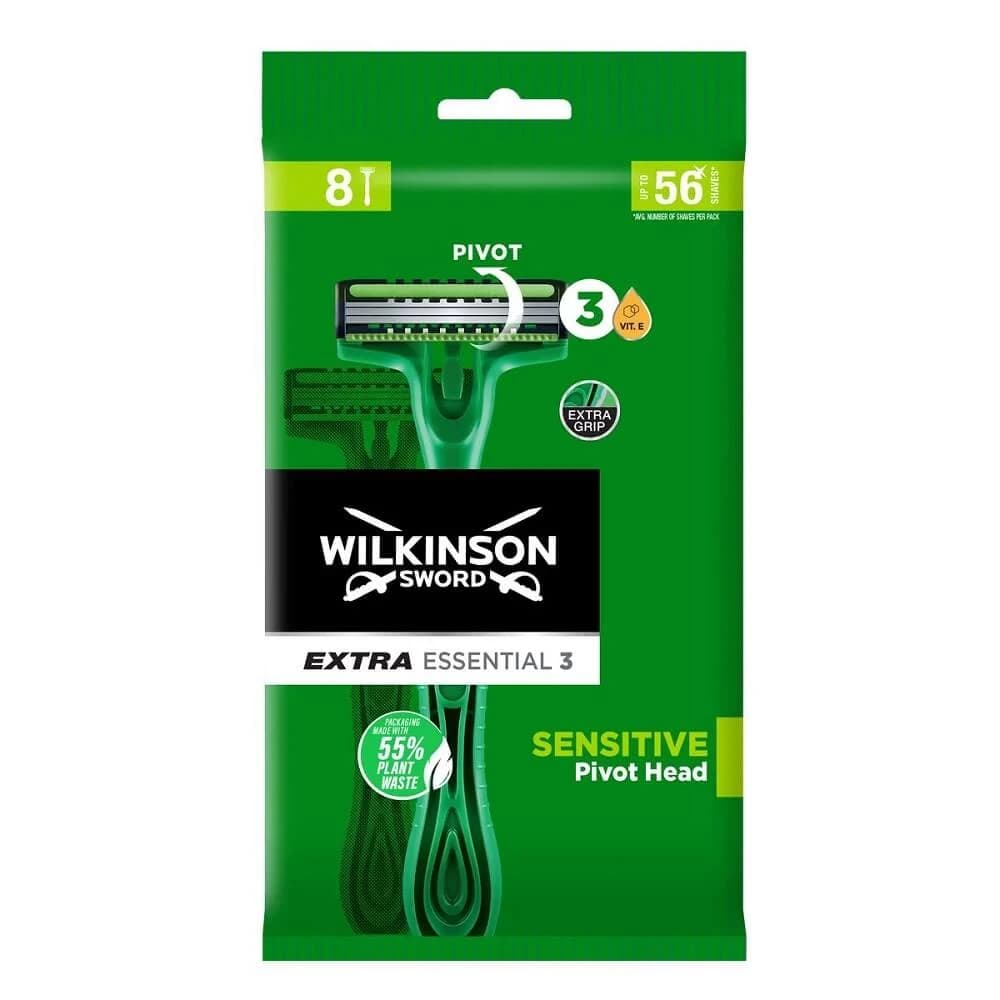 Wilkinson Extra Essential 3 Sensitive Afeitadora Desechable para Hombre, 8 Piezas