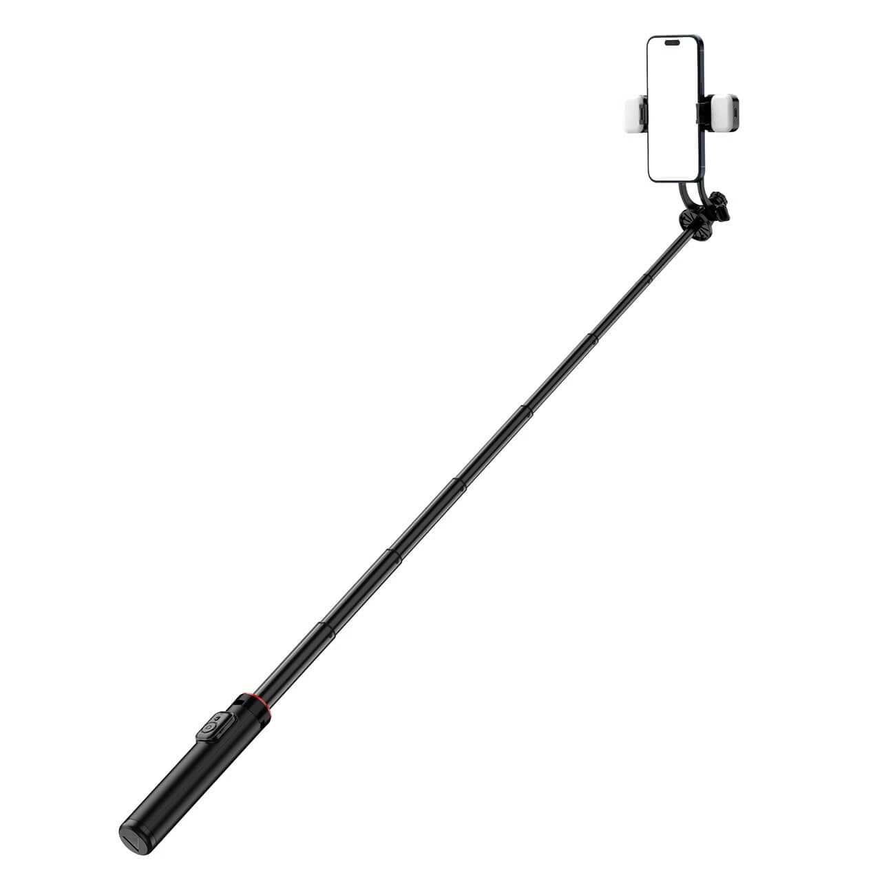Palo selfie WC12YDS trípode telescópico de aleación de aluminio de 1,3 m con doble luz y soporte para teléfono - negro