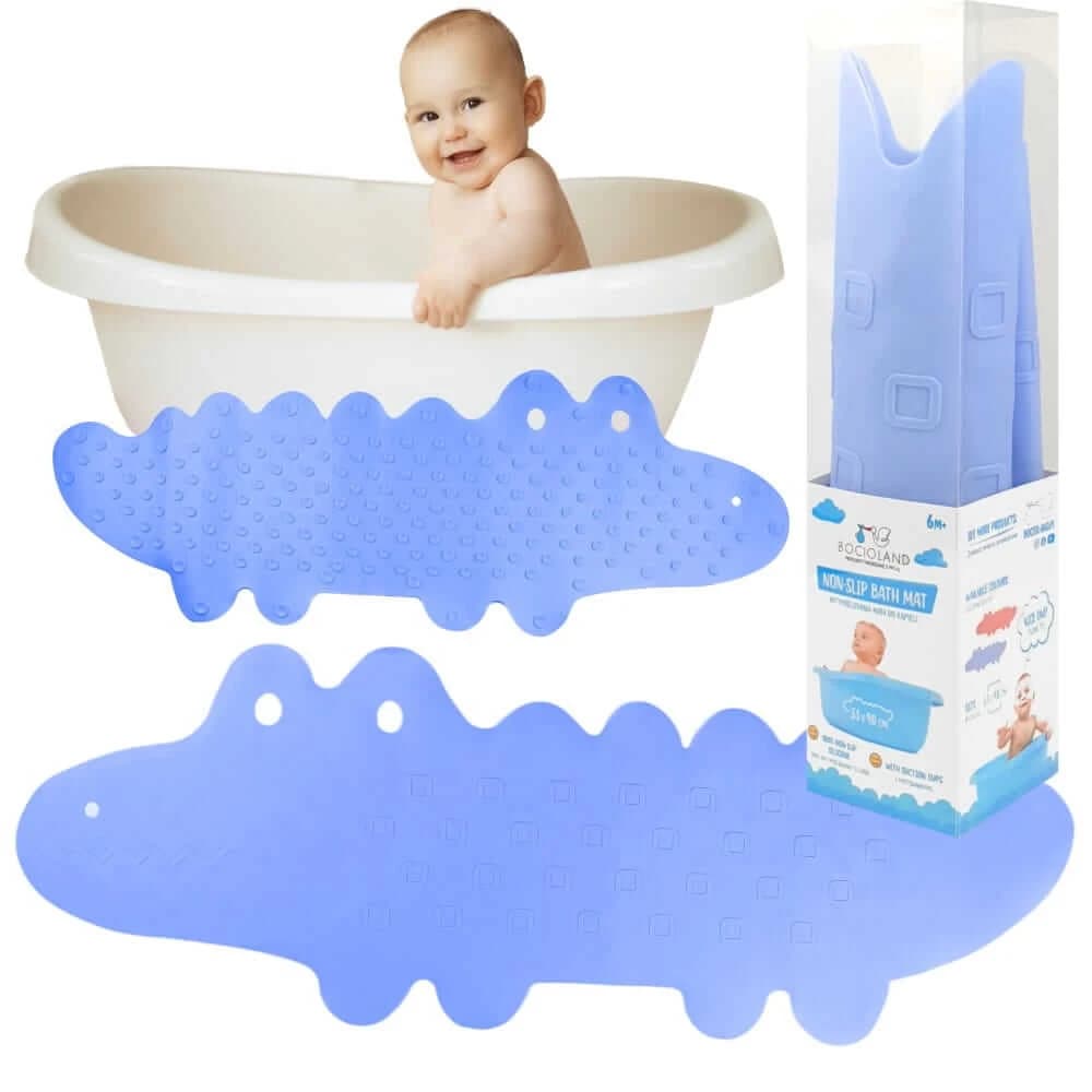 Bocioland, alfombrilla de baño antideslizante, cocodrilo azul, 1 pieza