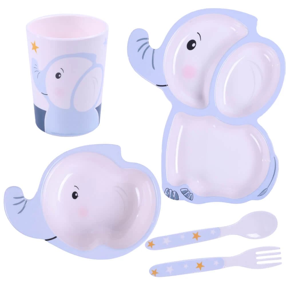 Bocioland, set de platos de melamina para bebé, elefante, 5 elementos