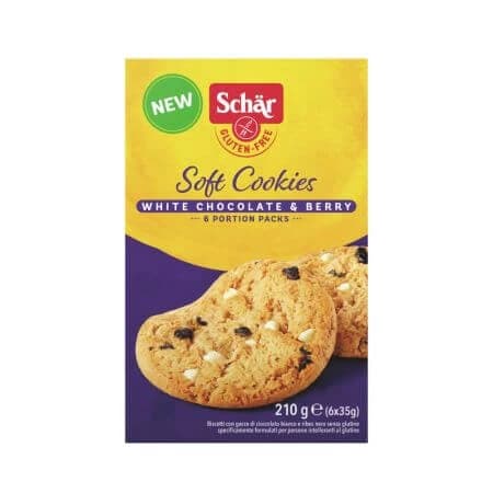 Galletas blandas sin gluten con chocolate blanco y frutas del bosque, 210 g, Schar