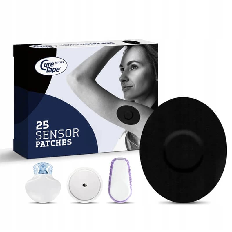 CureTape Sensor Patches, parches sensores CGM para la monitorización de la glucosa, negro, 25 unidades