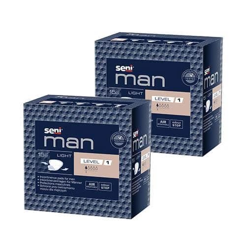 Set 2x SENI Man Light Nivel 1 Plantillas anatómicas urológicas para hombre, 15 uds