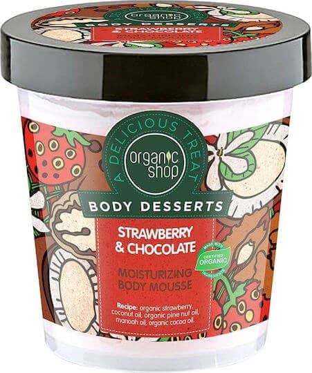 Organic Shop Mousse corporal hidratante de fresa y chocolate para pieles muy secas 450ml