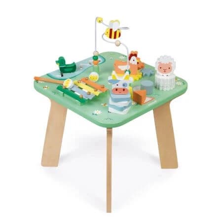 Mesa de madera con actividades, Pretty Meadow, + 1 año, Janod