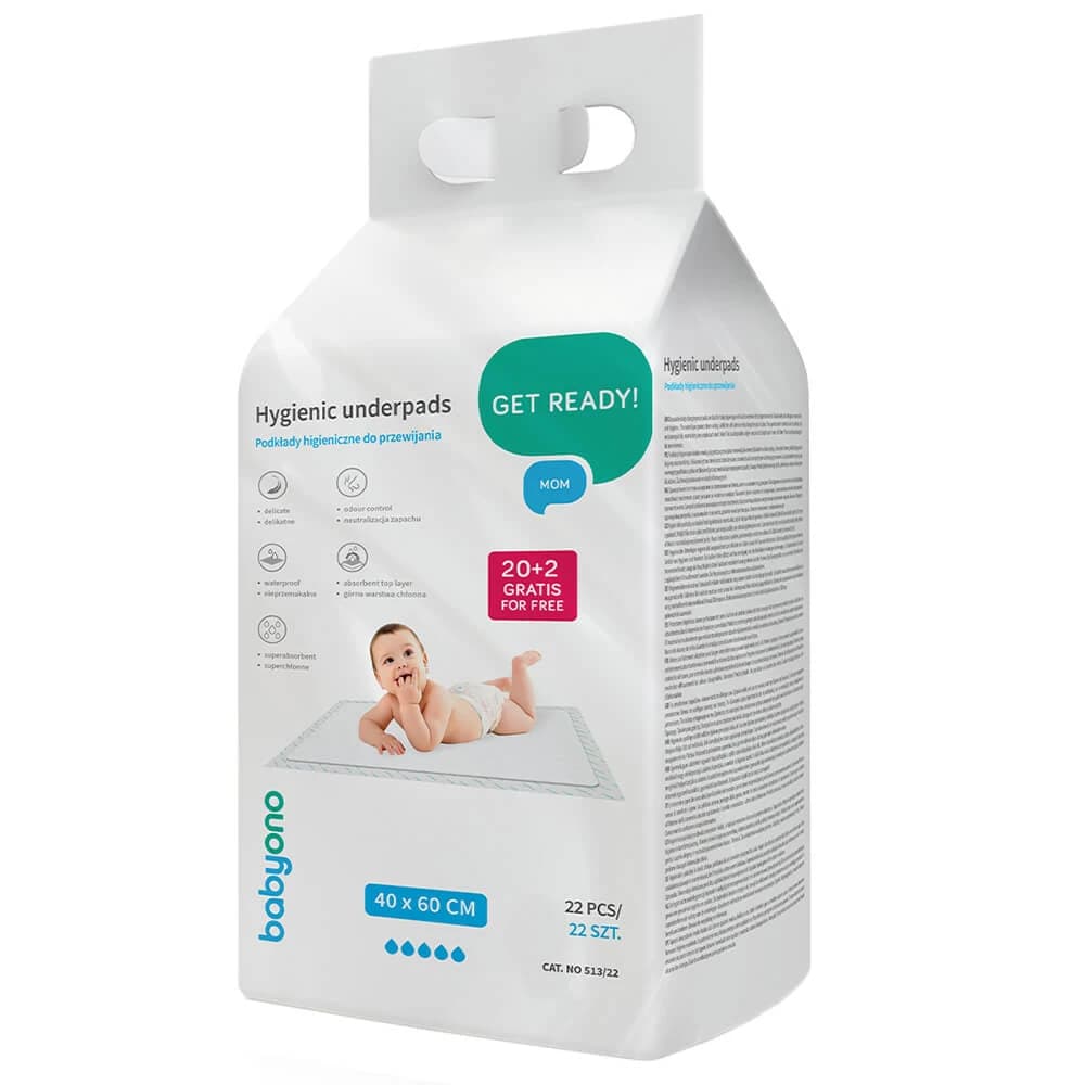 BabyOno, cambiadores higiénicos, 40 cm x 60 cm, 20 unidades + 2 unidades gratuitas