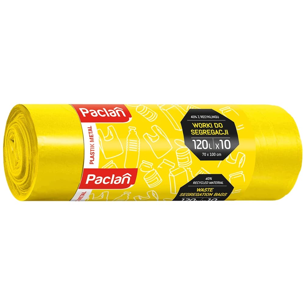 Paclan, bolsas de reciclaje, plástico, amarillo 120 l x 10 piezas