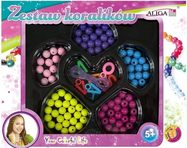 Aliga Plastic cuentas de colores + hilo, mezcla de 80 piezas