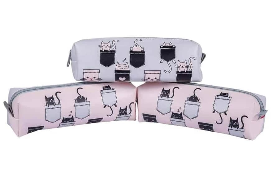 Estuche escolar de un compartimento gatos