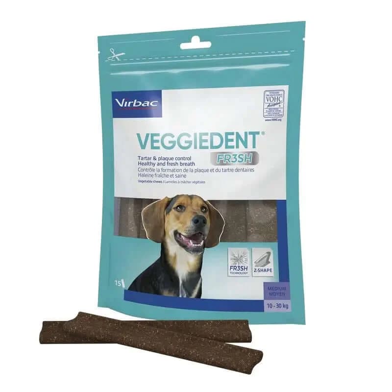 Virbac Veggiedent Fr3sh M, Snacks dentales para perros de raza mediana