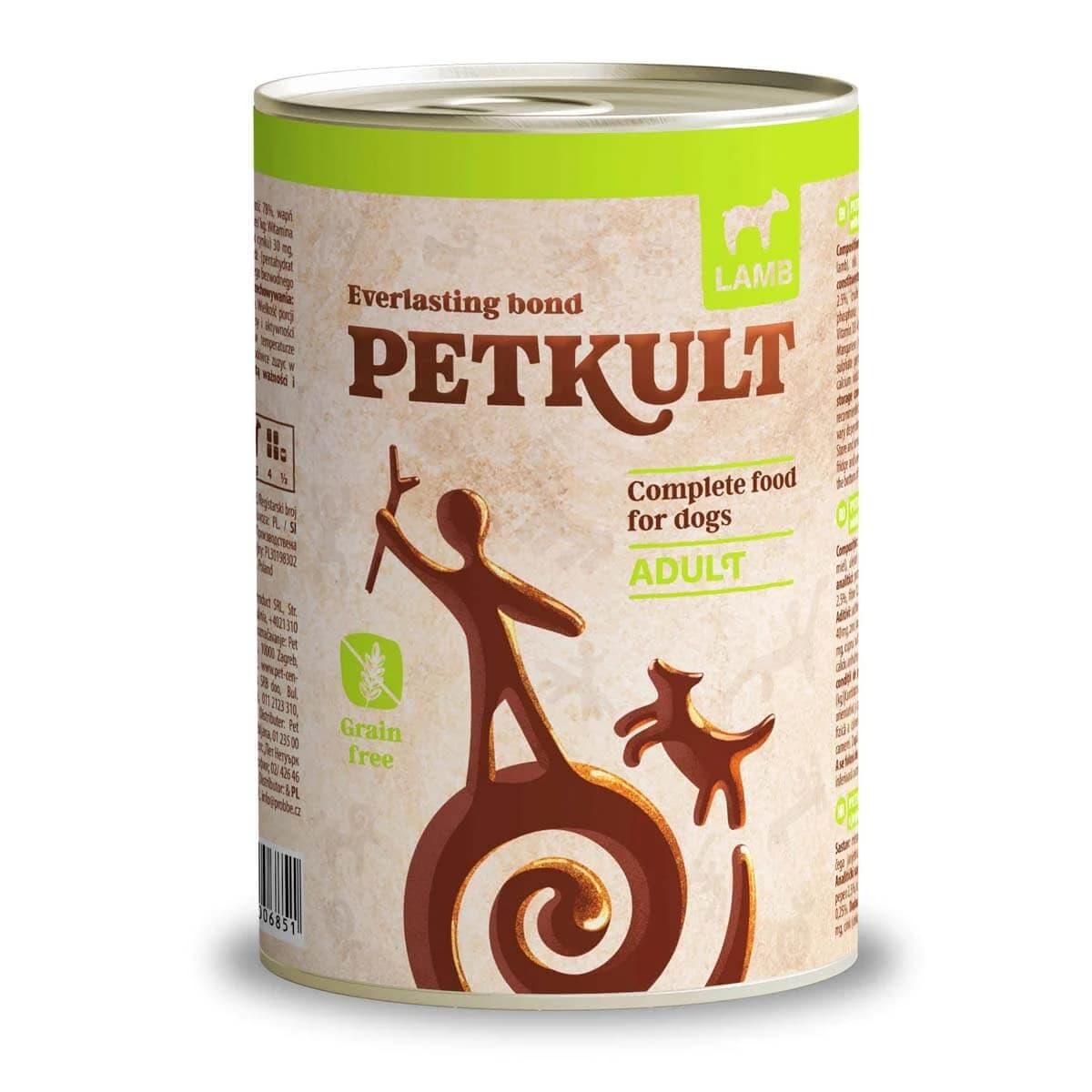 PETKULT Grain Free Adult, Cordero, comida húmeda en lata sin cereales para perros, 400g
