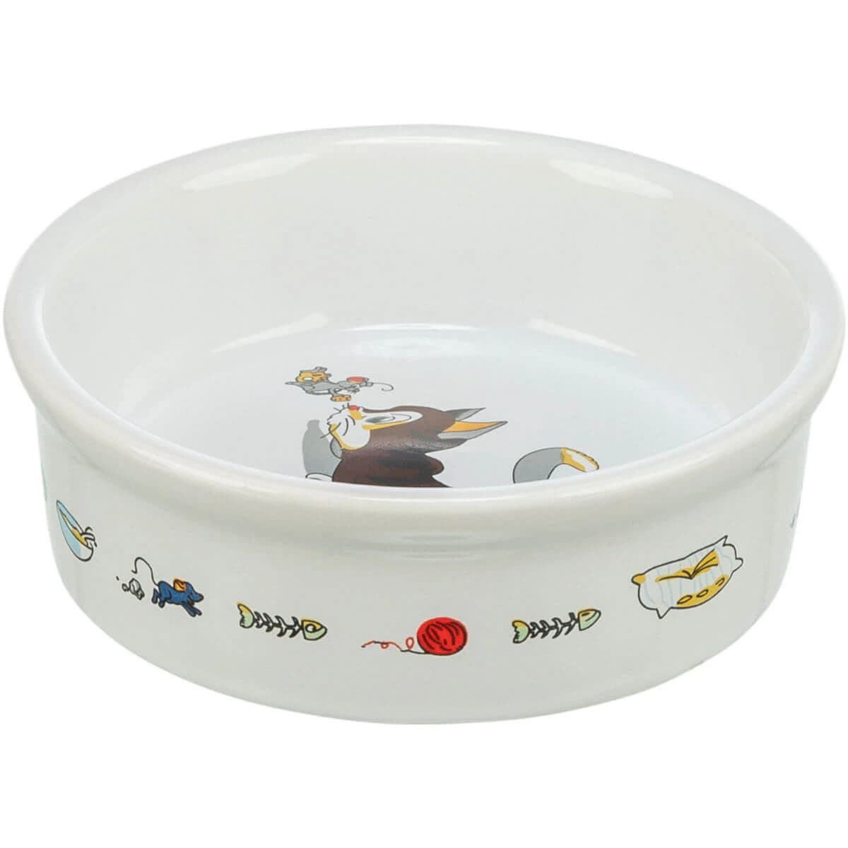 TRIXIE Cat & Mouse, comedero para gatos, redondo, cerámica, blanco, 0,2l, ⌀12cm