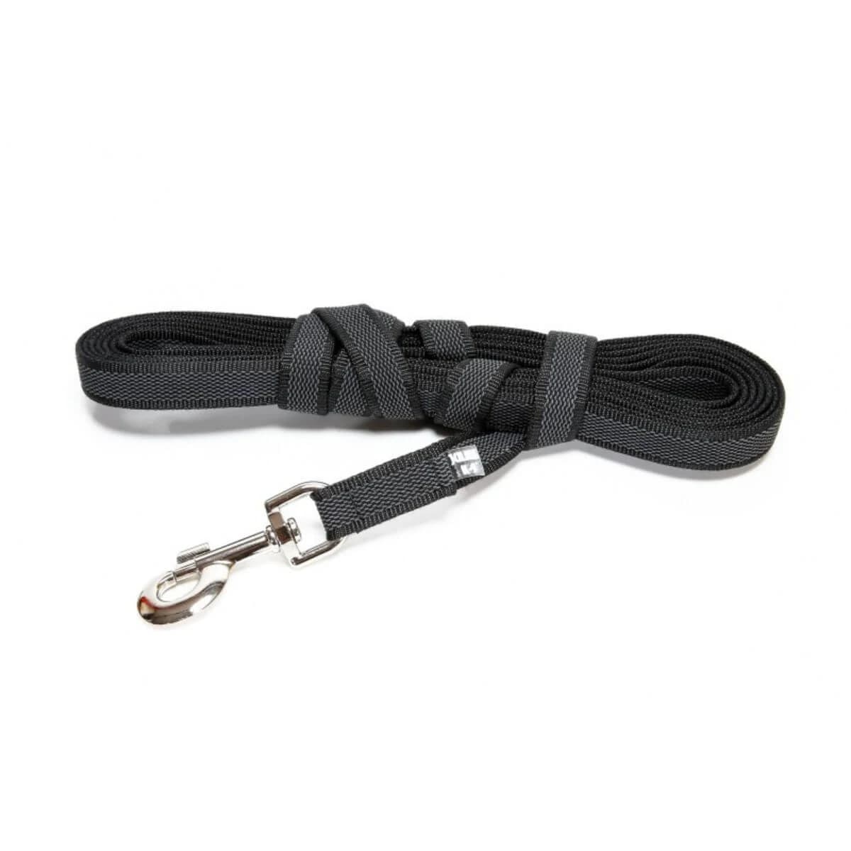 JULIUS-K9 Color & Gris, correa antideslizante con asa para perros, 50kg, textil, cinta, 14mm x 10m, negro